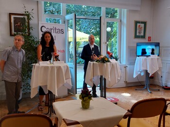 Von Links nach rechtes: Norbert Partl, Elisabeth Ramesch, Michael Landau und Martin Greifeneder (via Zoom)bei der Pressekonferenz