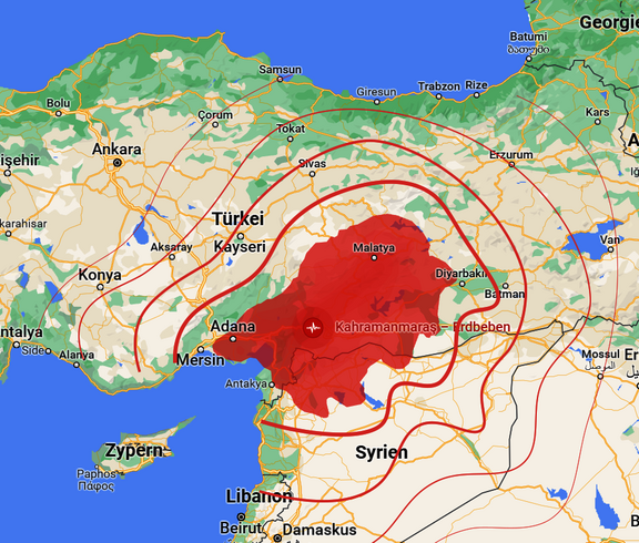 Grafik des Erdbebens in der Türkei und Syrien