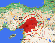 Grafik des Erdbebens in der Türkei und Syrien